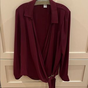 VENUS Deep Red Women's Wrap Blouse